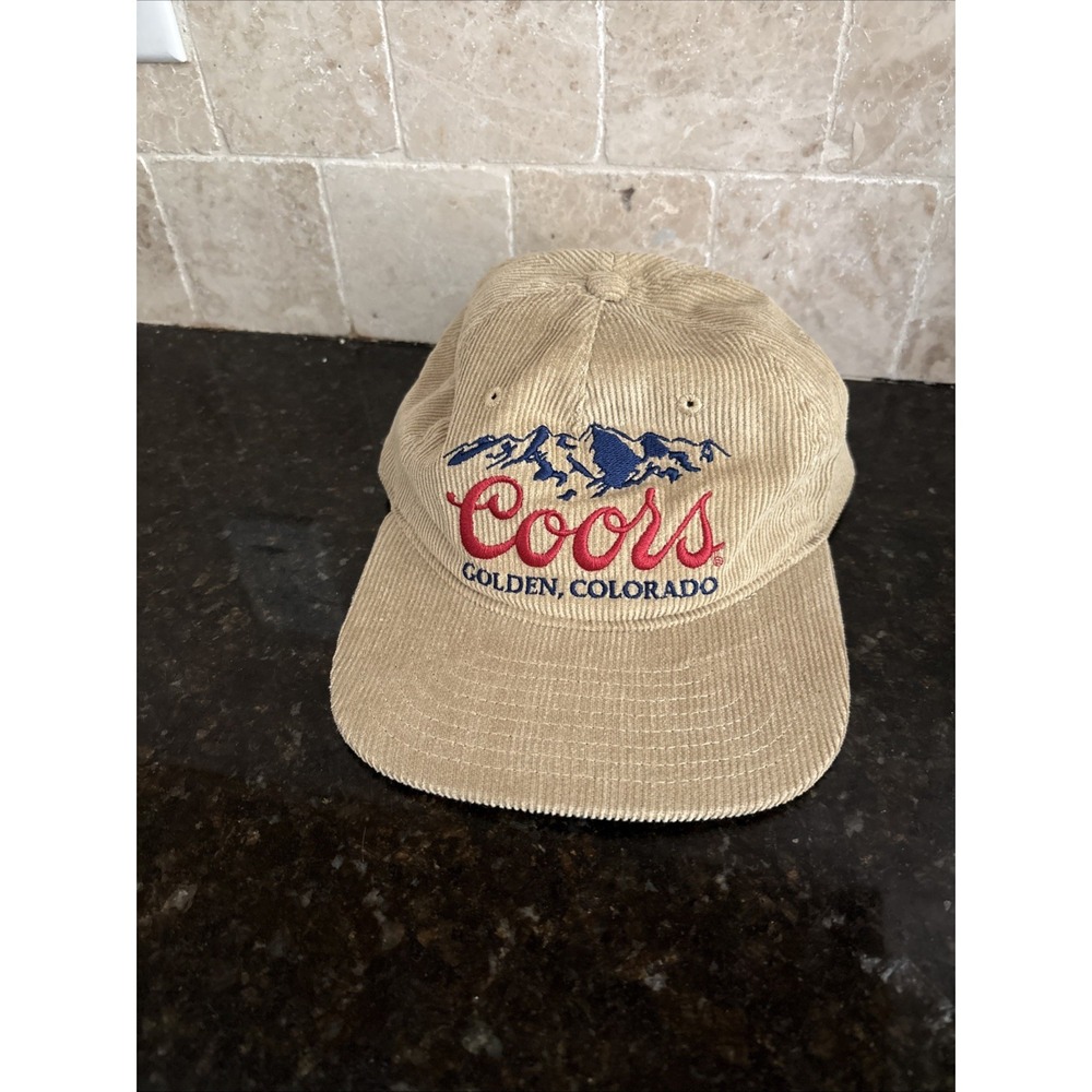 COORS Rocky Mountains Logo Beer Colorado Beige Corduroy Snapback Cap Hat